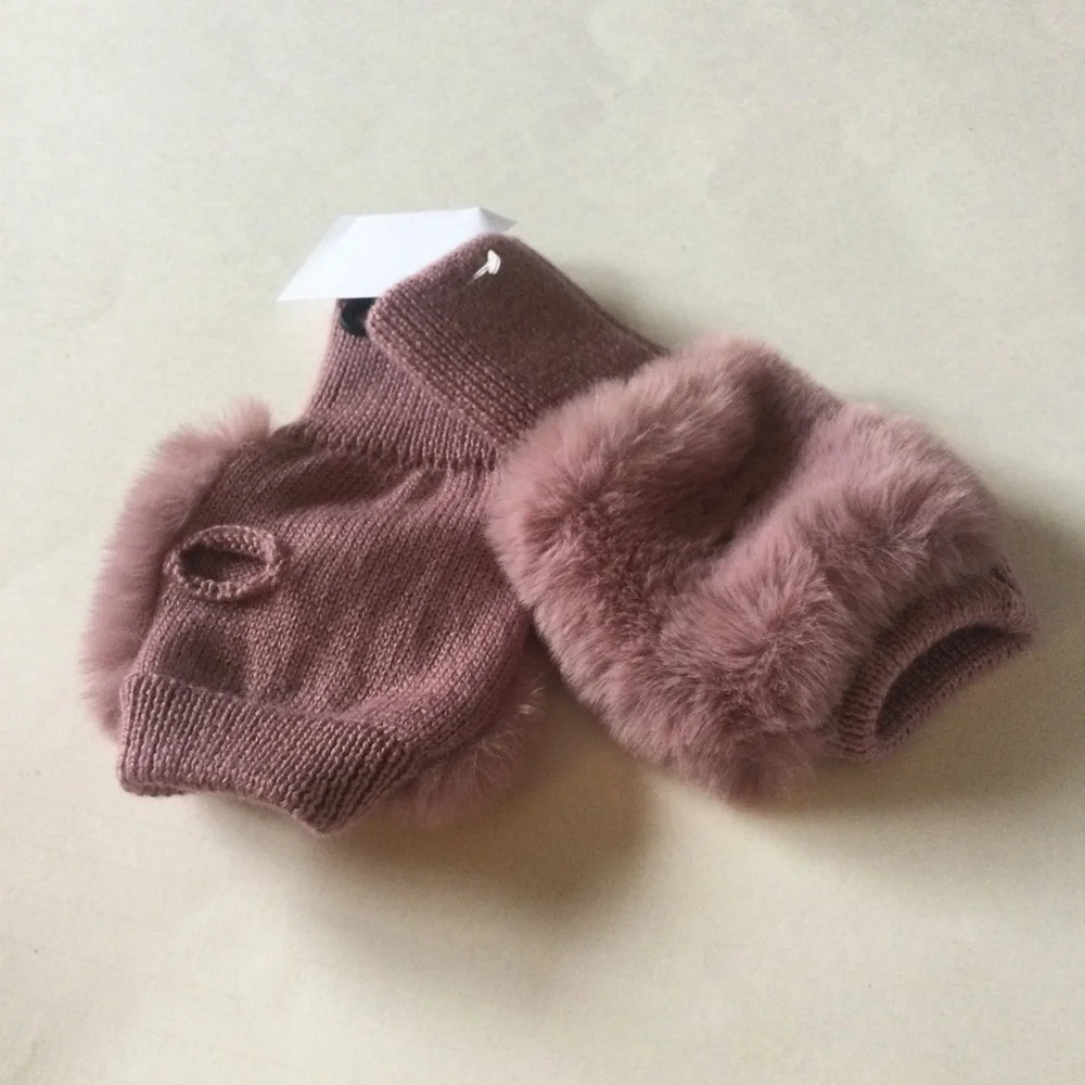 JOCELYN FAUX FUR FINGERLESS GLOVES MITTENS IN DUSTY ROSE  PINK NWOT